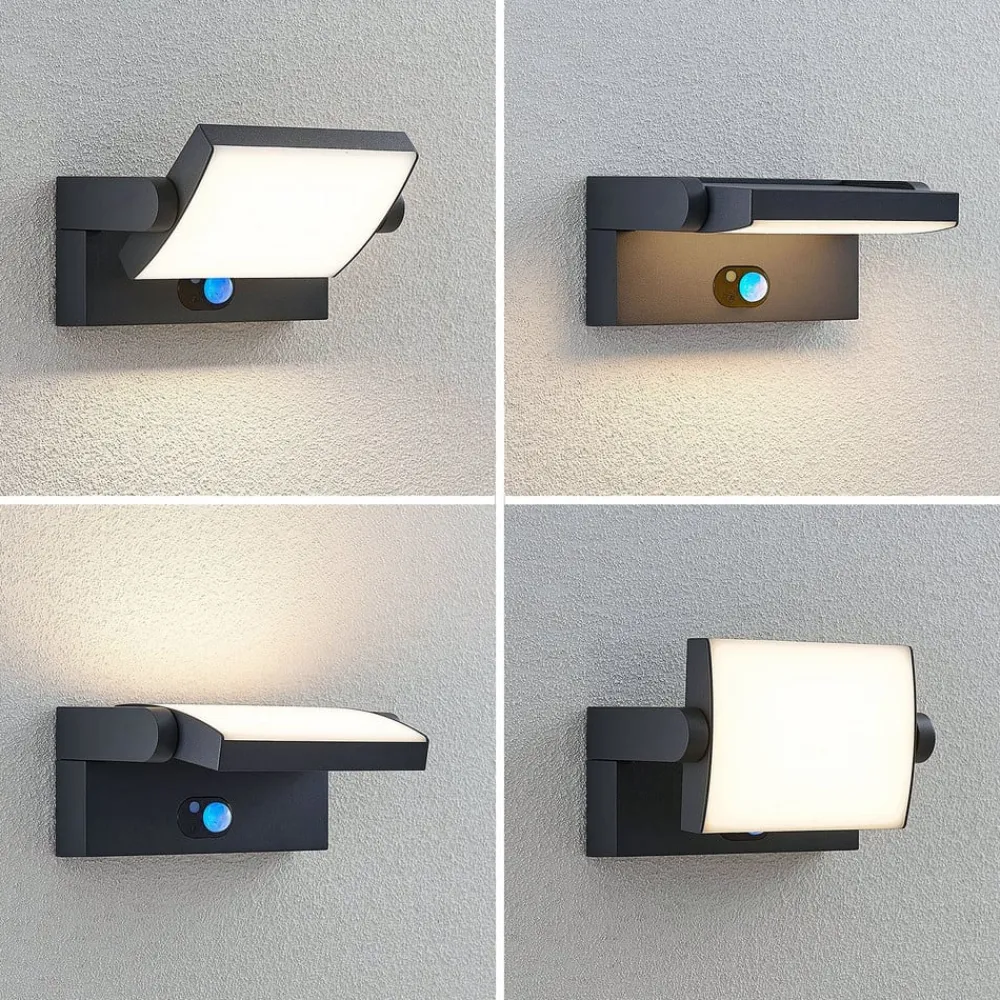 udendørs LED-væglampe Sherin, antracit, sensor^Lindby New