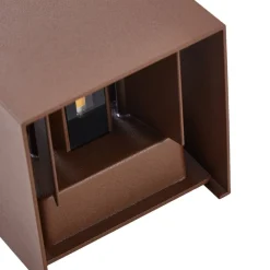 Lindby udendørs LED-væglampe Nivar, kantet, rust, metal, IP54