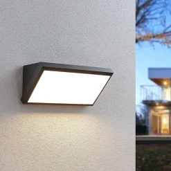 Lindby Terrassebelysning|Væglampe Med Sensor>udendørs LED-væglampe Abby, sensor, IP65, mørkegrå