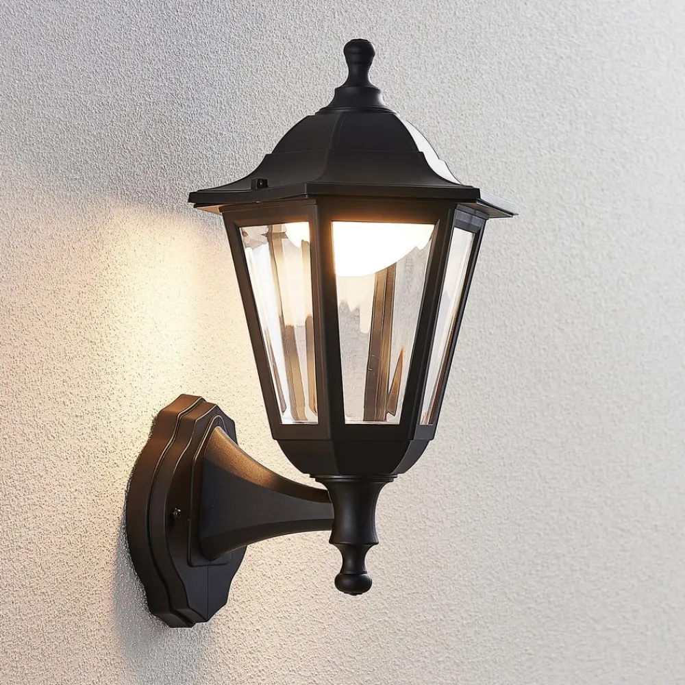 Lindby Terrassebelysning|Væglamper>udendørs LED-væglampe Iavo, sort, lygte, 38 cm