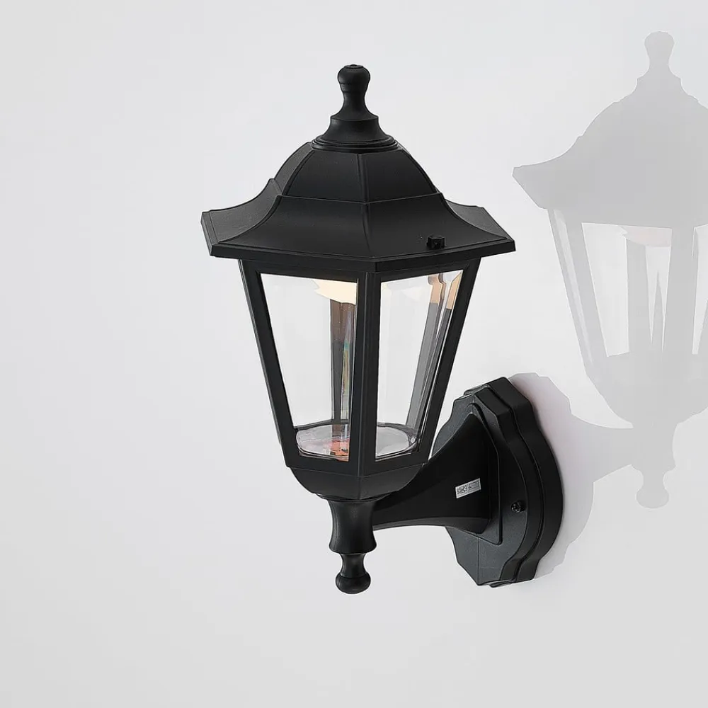 Lindby Terrassebelysning|Væglamper>udendørs LED-væglampe Iavo, sort, lygte, 38 cm
