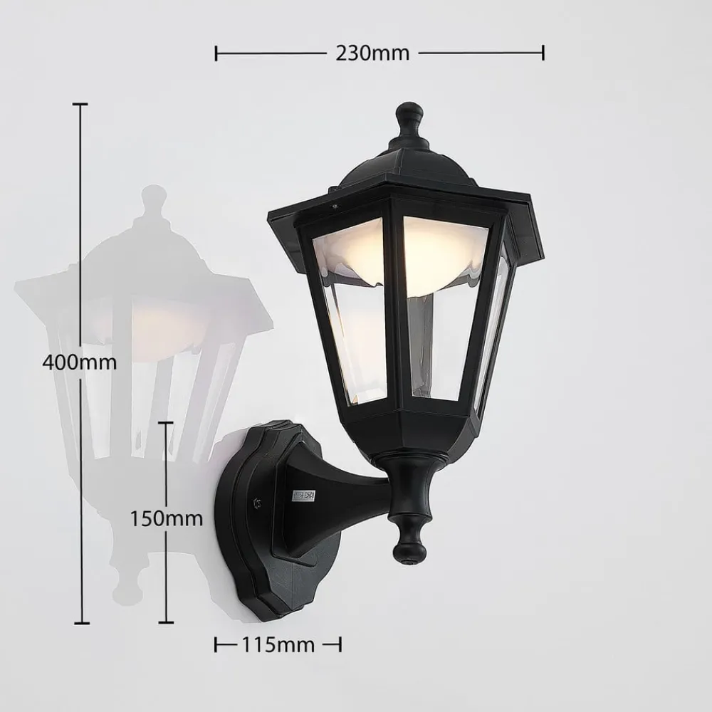 Lindby Terrassebelysning|Væglamper>udendørs LED-væglampe Iavo, sort, lygte, 38 cm