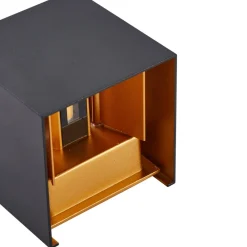 udendørs LED-væglampe Nivar, kantet, sort/guld, IP54^Lindby Discount