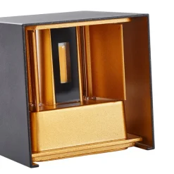 udendørs LED-væglampe Nivar, kantet, sort/guld, IP54^Lindby Discount