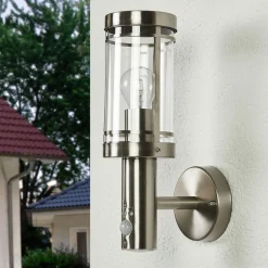 udendørs væglampe Djori, sensor, aluminiumsfarvet, E27^Lindby New