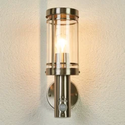 udendørs væglampe Djori, sensor, aluminiumsfarvet, E27^Lindby New