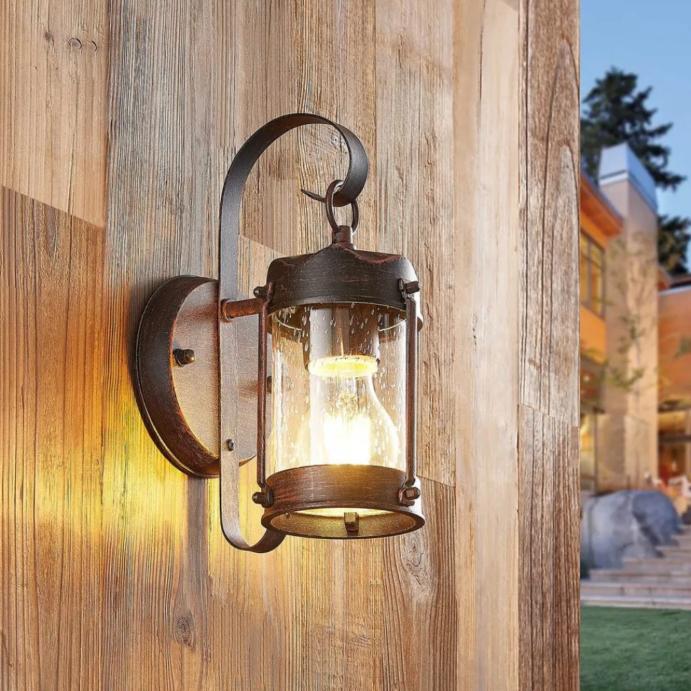 Lindby udendørs væglampe Farly, rustbrun, aluminium, 17 cm