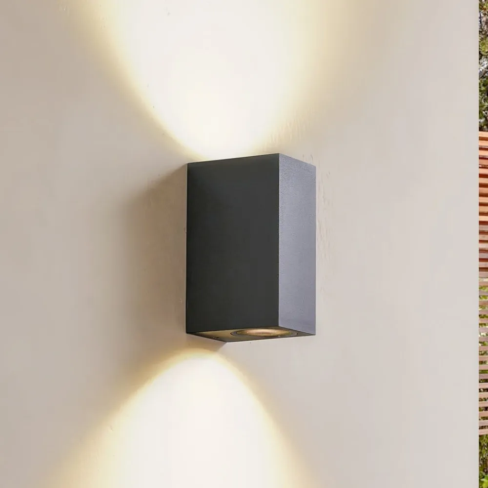 Lindby Væglamper>udendørs væglampe Fijona, mørkegrøn, aluminium, højde 15 cm