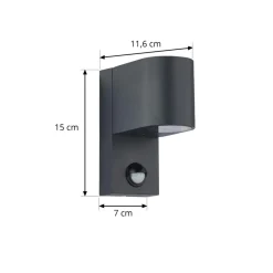 Lindby udendørs væglampe Gelso, aluminium, 15 cm, GU10, sensor