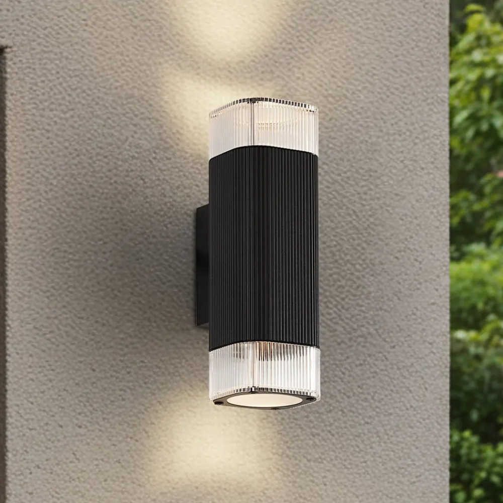 Lindby udendørs væglampe Halvar, sort, 24 cm, 2 x GU10, IP65