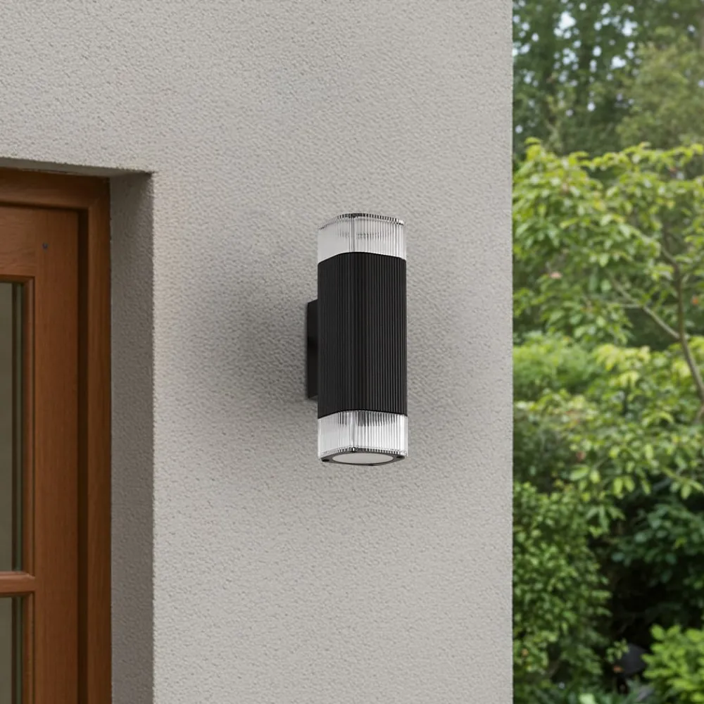 Lindby udendørs væglampe Halvar, sort, 24 cm, 2 x GU10, IP65