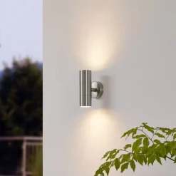 Lindby udendørs væglampe Hakan, op/ned, stål, IP44, GU10