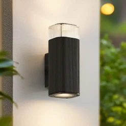 Lindby Terrassebelysning|Væglamper>udendørs væglampe Halvar, sort, 20 cm, 2 x GU10, IP65