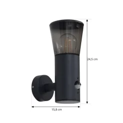 Lindby udendørs væglampe Heulo, Ø 10,5 cm, røggrå, sensor