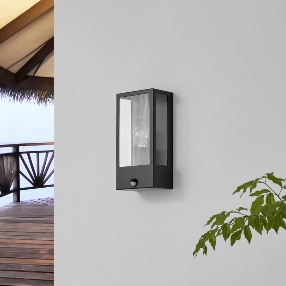 udendørs væglampe Ilana, sort, sensor, IP44, E27^Lindby Hot