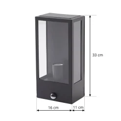 udendørs væglampe Ilana, sort, sensor, IP44, E27^Lindby Hot
