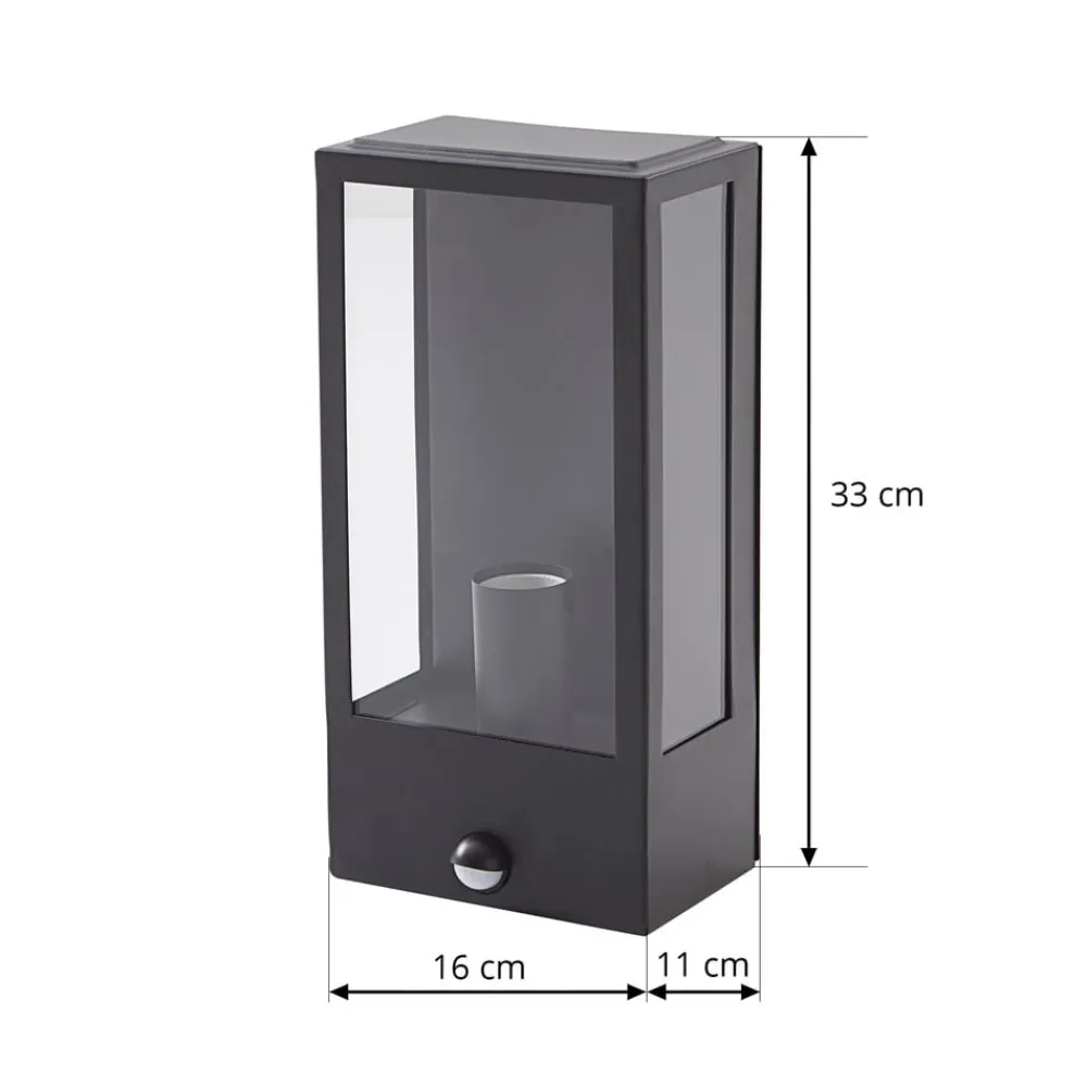 udendørs væglampe Ilana, sort, sensor, IP44, E27^Lindby Hot