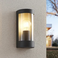 Lindby Terrassebelysning>udendørs væglampe Junias, 24 cm, antracit, stål