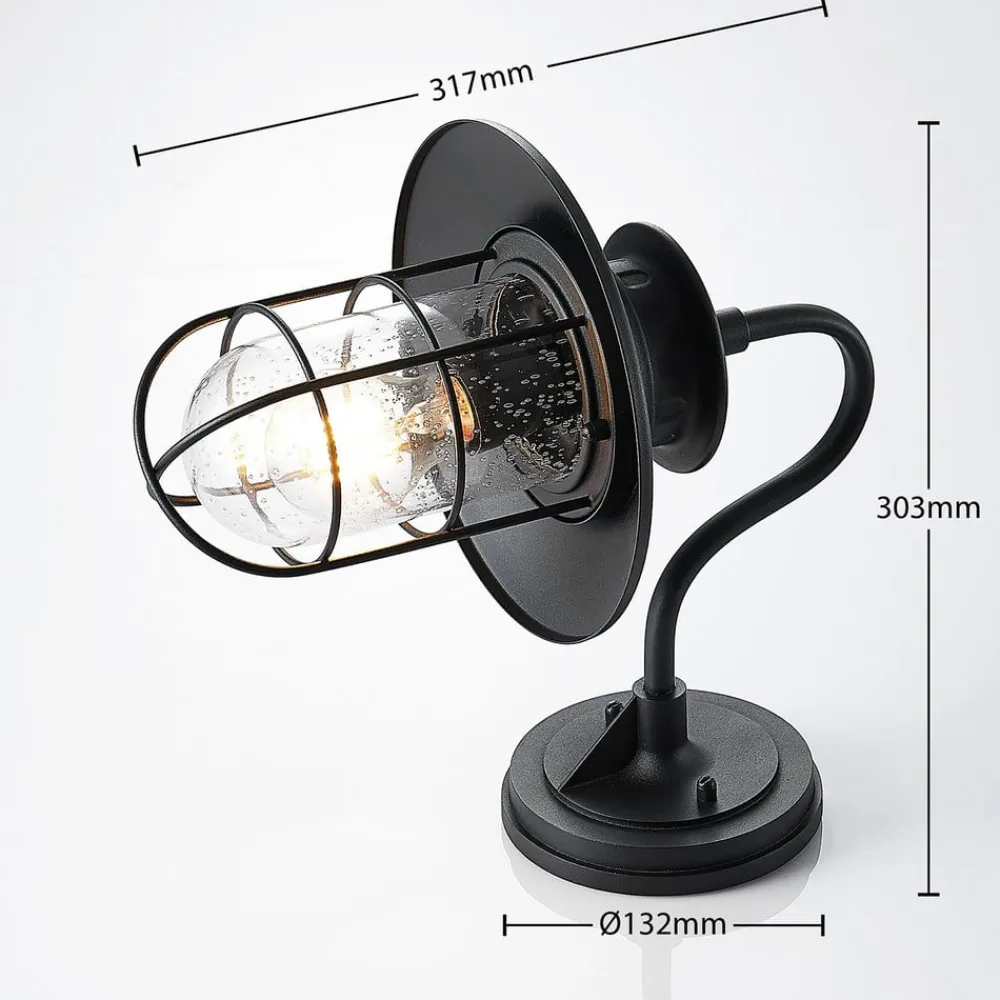 Lindby udendørs væglampe Kyan, højde 32 cm, sort, IP44, E27