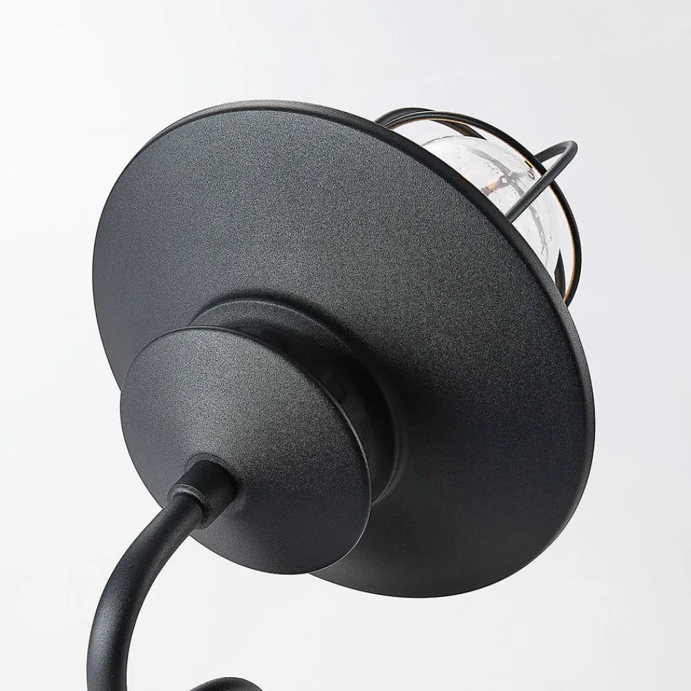 Lindby udendørs væglampe Kyan, højde 32 cm, sort, IP44, E27