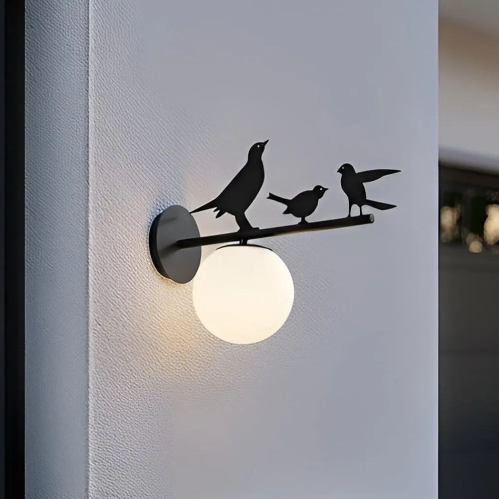 Lindby udendørs væglampe Lintu, metal, sort, IP44, fugl