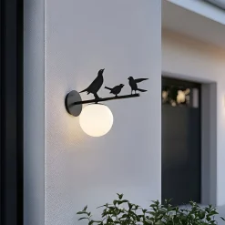 Lindby udendørs væglampe Lintu, metal, sort, IP44, fugl