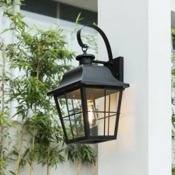 Lindby Terrassebelysning>udendørs væglampe Mertollio, højde 47 cm, sort, glas