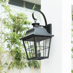 Lindby Terrassebelysning>udendørs væglampe Mertollio, højde 47 cm, sort, glas