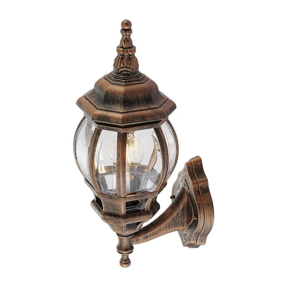 Lindby udendørs væglampe Nadesha, højde 47 cm, børstet guld