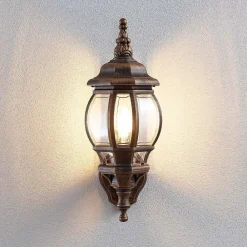 Lindby udendørs væglampe Nadesha, højde 47 cm, børstet guld