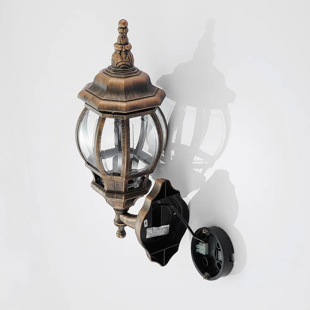 Lindby udendørs væglampe Nadesha, højde 47 cm, børstet guld