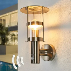 Lindby Væglampe Med Sensor|Væglamper>udendørs væglampe Noemi, sensor, grå, stål, 34 cm