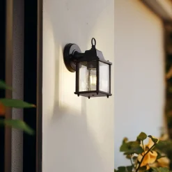 udendørs væglampe Rurik, sort, glas, aluminium, E27^Lindby