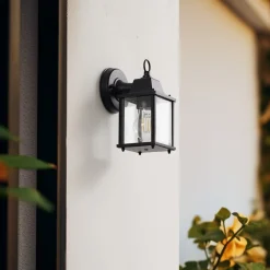 udendørs væglampe Rurik, sort, glas, aluminium, E27^Lindby