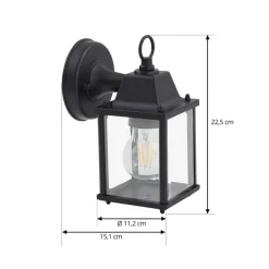 udendørs væglampe Rurik, sort, glas, aluminium, E27^Lindby