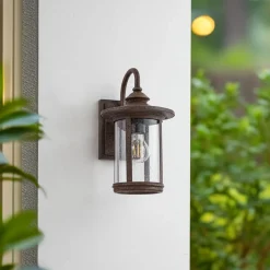 Lindby udendørs væglampe Zayn, rustfarvet, glas, IP23