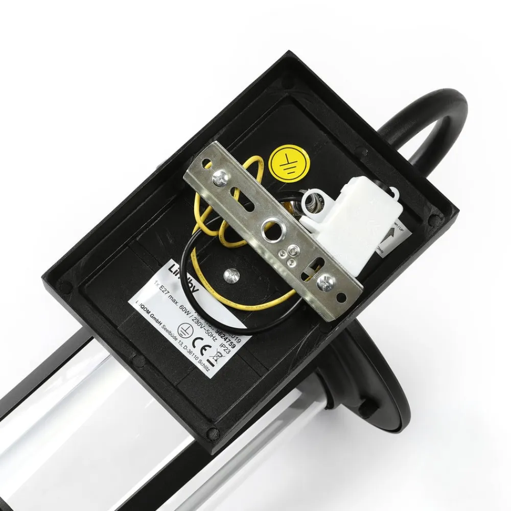 Lindby udendørs væglampe Zayn, sort, glas, højde 33 cm, IP23