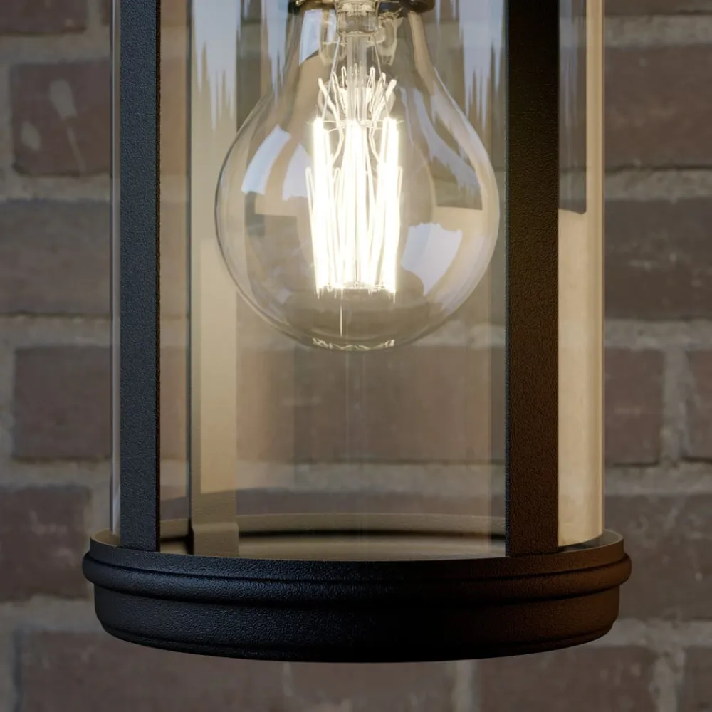 Lindby udendørs væglampe Zayn, sort, glas, højde 33 cm, IP23