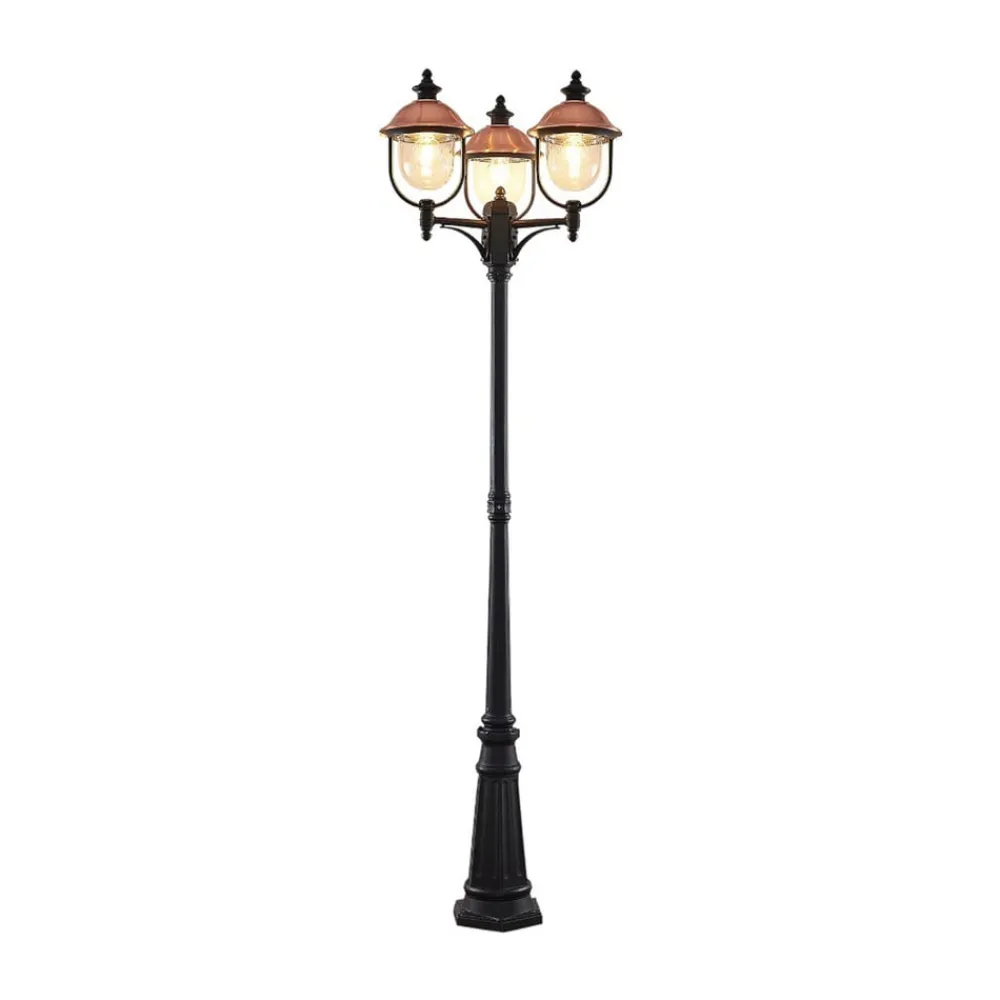 Lindby udendørslampe Clint, 225 cm, 3 lyskilder, saltvandsresistent, E27