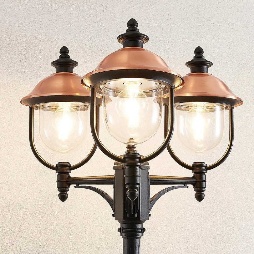 Lindby udendørslampe Clint, 225 cm, 3 lyskilder, saltvandsresistent, E27