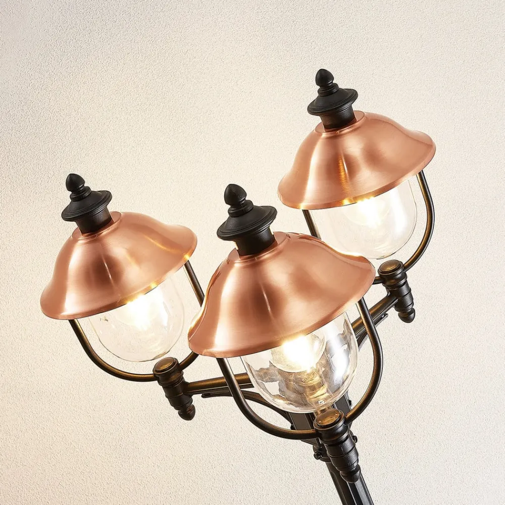 Lindby udendørslampe Clint, 225 cm, 3 lyskilder, saltvandsresistent, E27