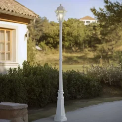 Lindby udendørslampe Edana, 211 cm, hvid, metal, E27, IP44