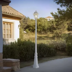 Lindby udendørslampe Edana, 211 cm, hvid, metal, E27, IP44