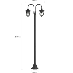 udendørslampe Farley, 215 cm, 2 lyskilder, IP44, E27^Lindby Outlet