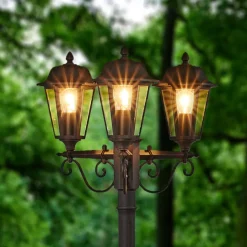 Lindby udendørslampe Lamina, 172 cm, 3 lyskilder, sort-rust, E27