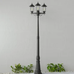 Lindby udendørslampe Nane, 217 cm, sort, saltvandsresistent, E27