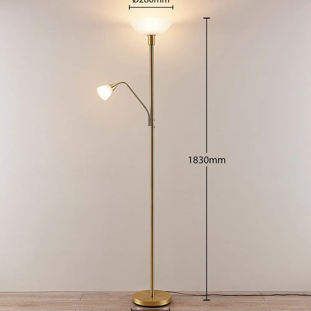 Lindby Gulvlamper|Gulvlamper>uplight Jost, 180 cm, messing, læselampe, E27