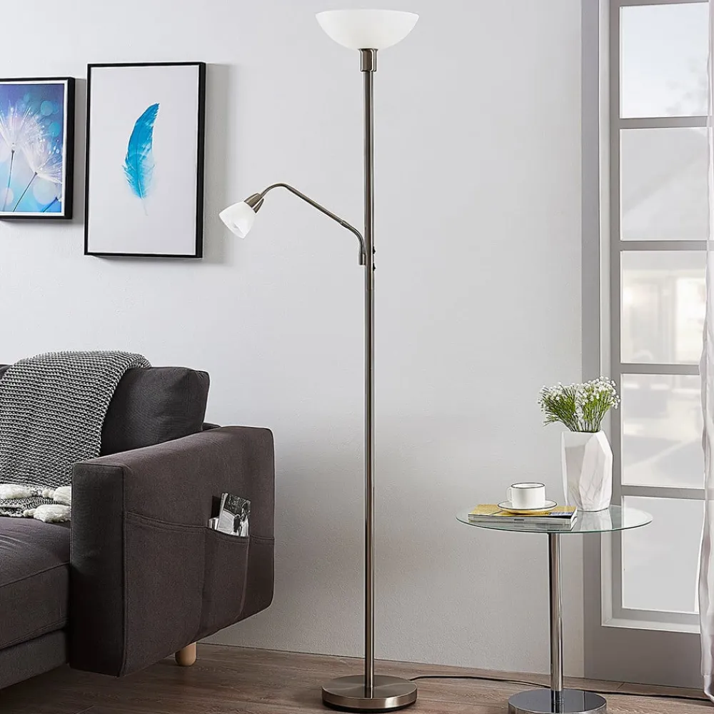 Lindby Pendellamper|Gulvlamper>uplight Jost, 180 cm, nikkelfarvet, læselampe