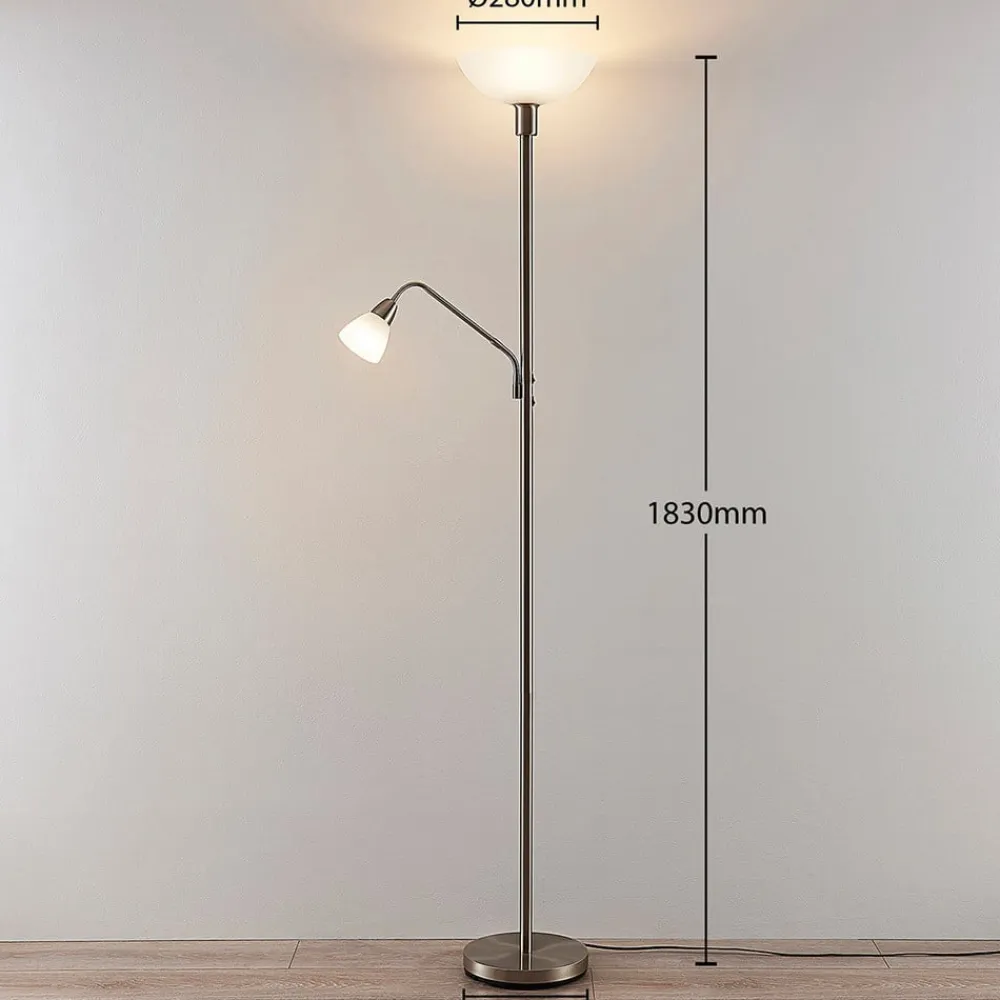 Lindby Pendellamper|Gulvlamper>uplight Jost, 180 cm, nikkelfarvet, læselampe