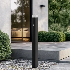 Lindby vejlampe Halvar, 80 cm, sort, IP65, GU10, sensor